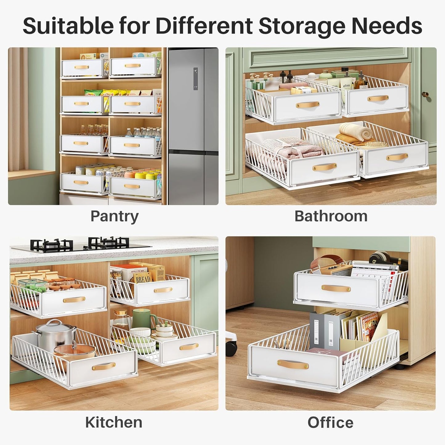 Pull out Cabinet Organizer,Heavy Duty Slide out Pantry Shelves Drawer Storage with Adhesive Nano Film,Sliding Mesh Cabinet Basket with Handle for Kitchen, Bathroom, Home, 11.8"W X 15.7"D X6.2"H,Black