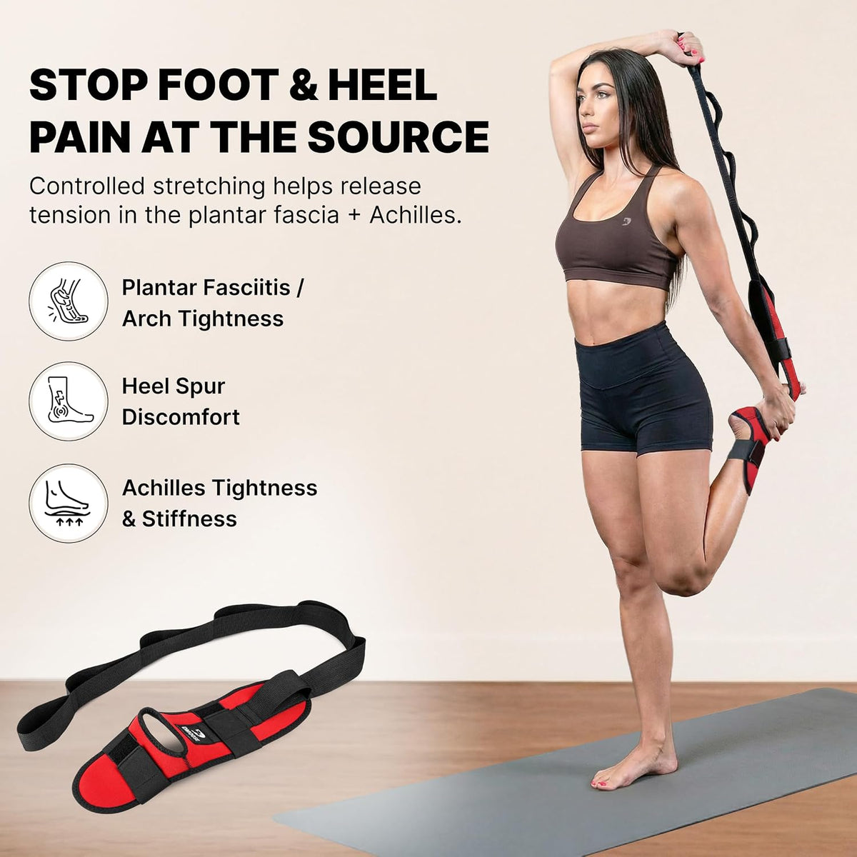 DMoose Fitness Foot & Calf Stretcher with Adjustable Padded Stretching Strap for Plantar Fasciitis, Hamstring, Heel Spurs and Achilles Tendonitis Relief - Yoga Leg Stretch Strap for Flexibility