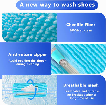 Reusable Shoe Washing Bag, 2-Pack Chenille Laundry Bag for Washer & Dryer. | Soft chenille fibers help deep clean sneakers while the hidden zipper keeps shoes secure and helps protect your washer.
