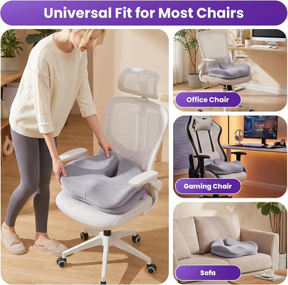 ZZ-WELL Seat Cushions for Office Chairs, Coccyx Cushion for Tailbone Pain, Memory Foam Butt Pillows for Computer Gaming Chair, Patented Pressure Relief Design Chair Cushion (Light Grey, XX-Large)