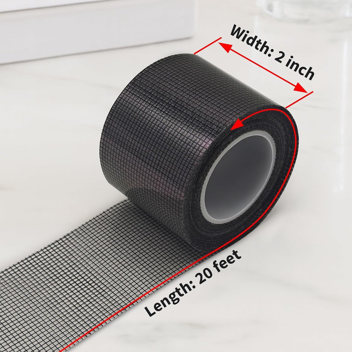 Screen Door Repair Tape, Summer Insect Prevention, 2 in x 20 FT Self-Adhesive Fiberglass Mesh Patch Kit, Waterproof Screen Repair Kit for Windows or Doors, Easy to Cut, No Tools Needed