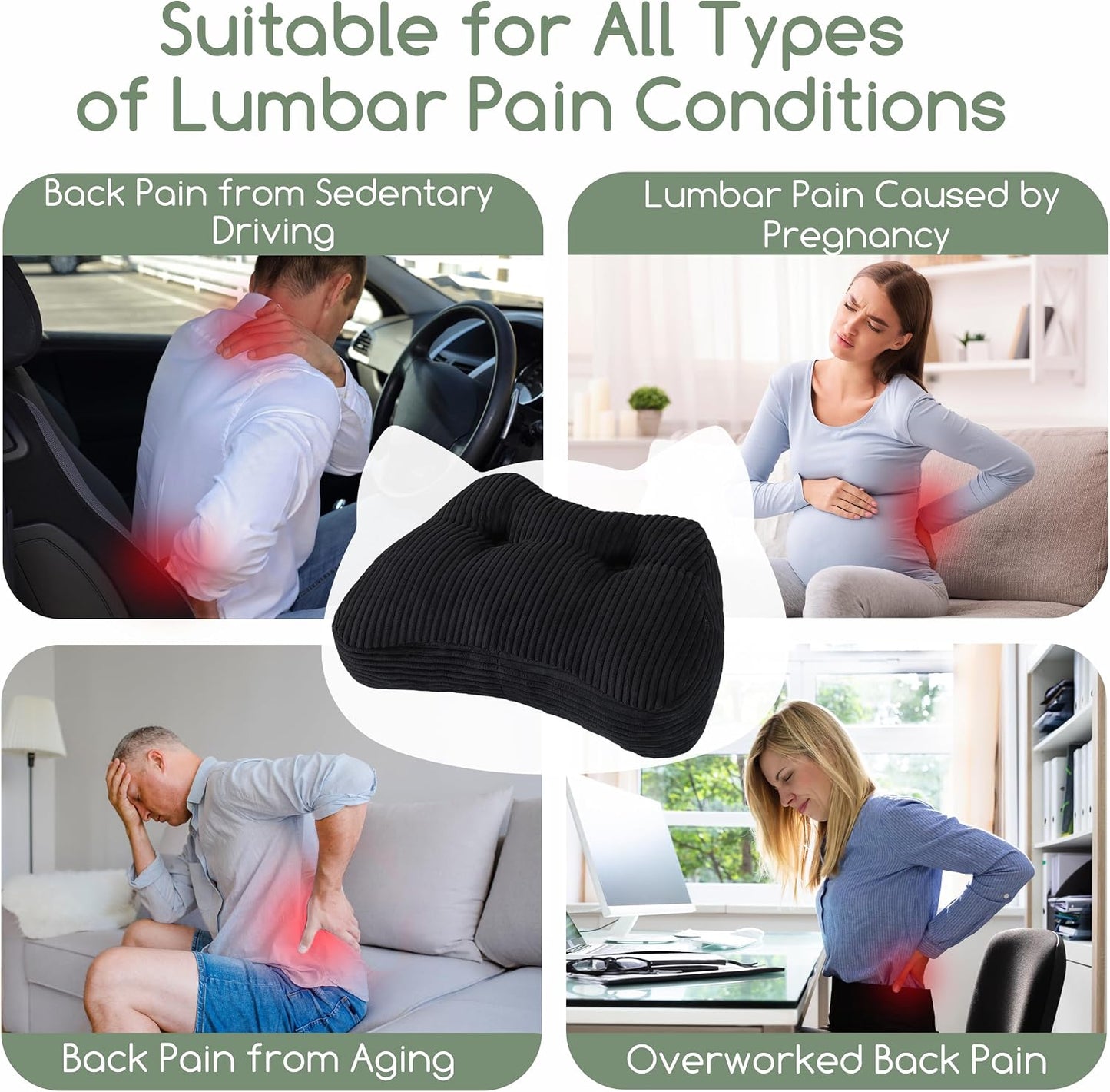 Lumbar Support Pillow for Recliner Chair/Accent Chair/Couch/Office Chair, Tufted Corduroy Back Support Cushion for Elderly, M-Shaped Recliner Cushions for Back Rest, Pain Relief, Reading, Dark Grey