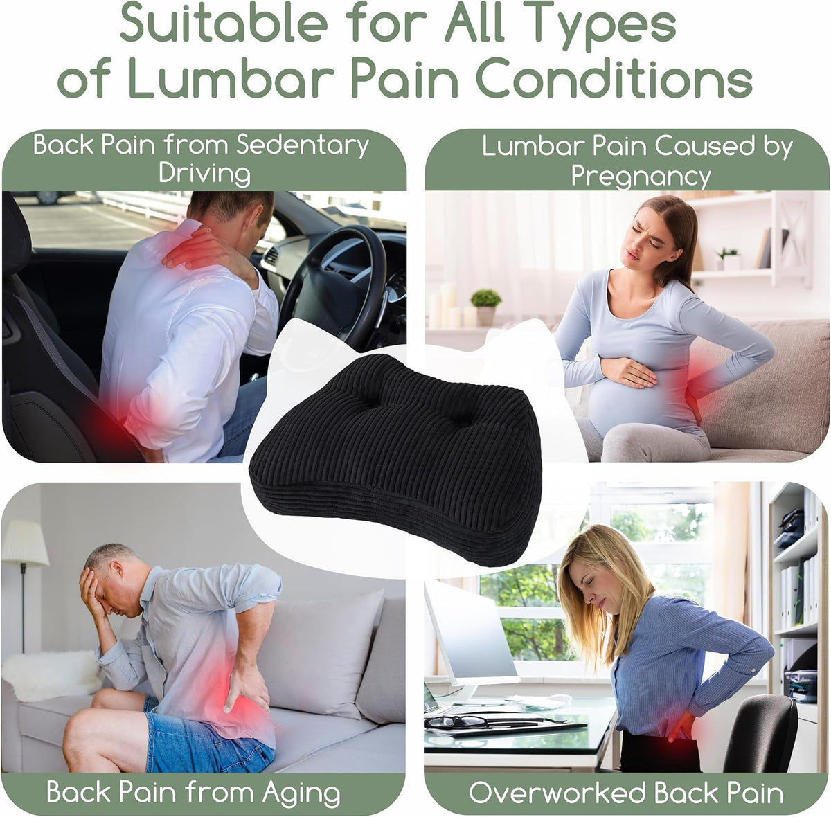 Lumbar Support Pillow for Recliner Chair/Accent Chair/Couch/Office Chair, Tufted Corduroy Back Support Cushion for Elderly, M-Shaped Recliner Cushions for Back Rest, Pain Relief, Reading, Dark Grey