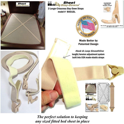 Holdup Bed Sheet Stay-Downs Short Quad USA Patented Plastic Gripper Clasps