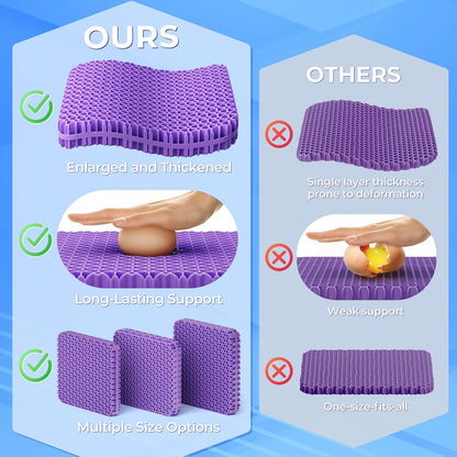TushGuard Gel Seat Cushion for Long Sitting, Breathable Thick Patent Design | Enlarged Cooling Chair Pad for Office, Wheelchair, Soft Car Cushion for Back, Hip, Sciatica (Standard, Black+Violet)