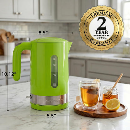 OVENTE 1.8L Electric Kettle with 1500W Fast Boiling Heater, Black KP413B | Best For Coffee or Tea, BPA-Free, Easy-Fill Lid, Water Level Window, Auto Shut-Off & Boil-Dry Protection, Removable Filter