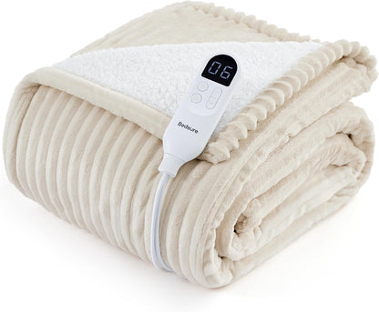 Bedsure GentleSoft Heated Blanket Throw - Soft Ribbed Flannel Electric Blanket, Gifts for Grandma (50x60 inches, Grey)