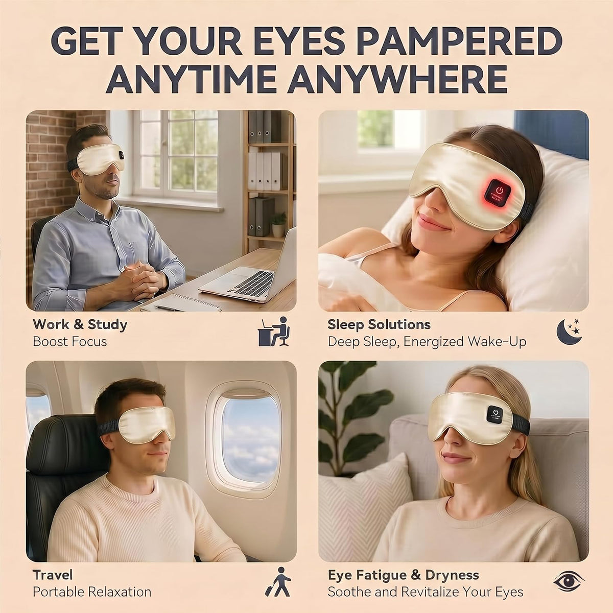 Cordless Heated Eye Mask for Dry Eyes Relief, Rechargeable Warm Eye Compress with 3 Temps, Washable Cover & Bonus Shell, Electric Eye Heating Pad for Sleep, Stye, Travel