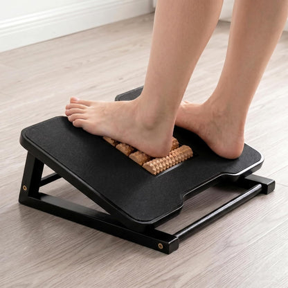 Bamboo Under Desk Foot Rest Foot Stool Rocking Footrest (Nature Semicircle) | Ergonomic Wooden Foot Stool with Non-Slip Surface