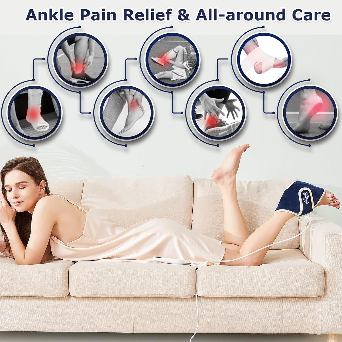 CAMECO 1 Pack Foot Ankle Heating Pad for Neuropathy Pain Relief, 86℉-158℉ Electric Heated Foot Warmer for Achilles Tendinitis & Plantar Fasciitis, Under Desk Heat Therapy Wrap Booties for Women Men