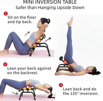 Mini Inversion Table with 8 Massage Rollers Back Stretching Machine | 400LBS Capacity Back Popper Spinal Decompression Table for Home Gym