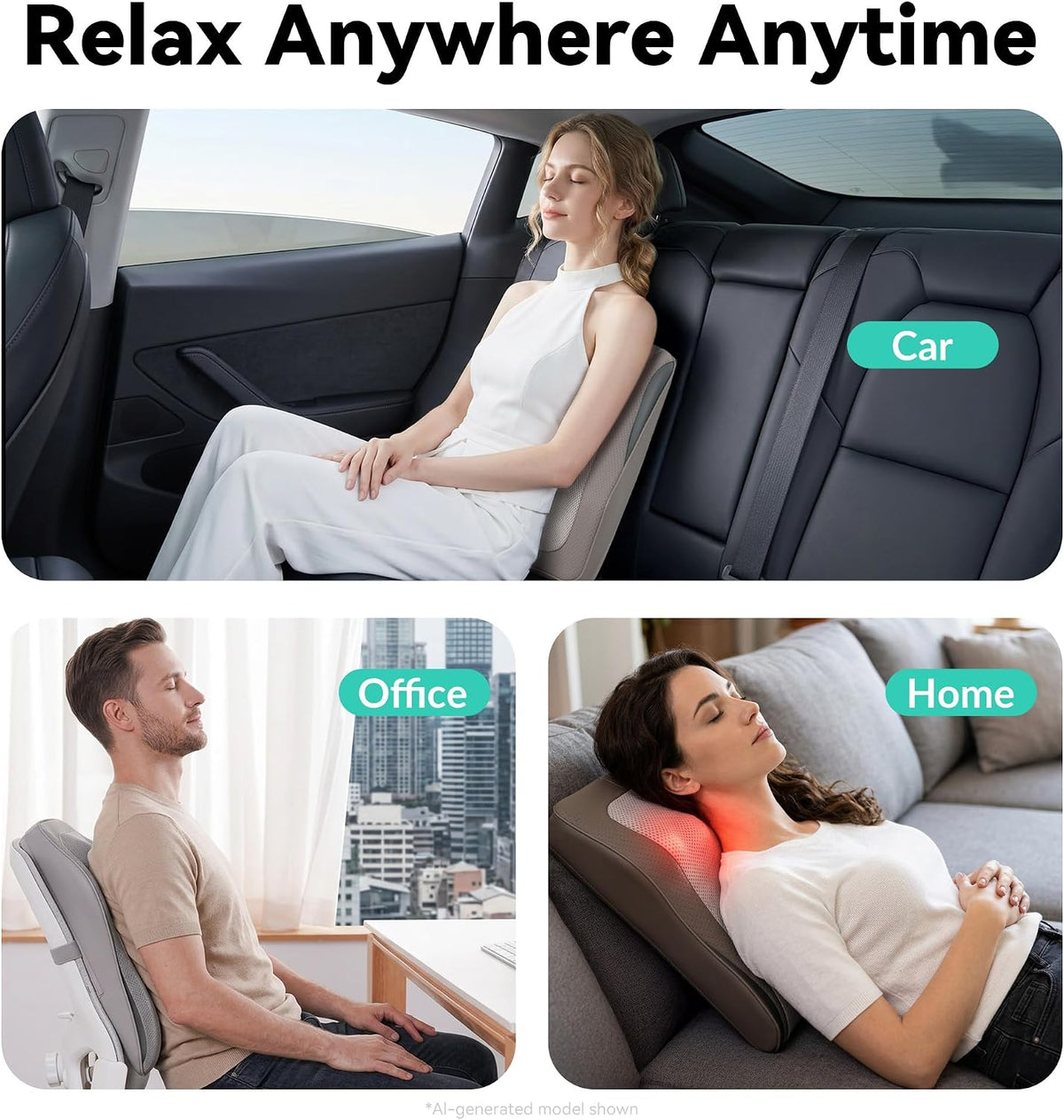 Snailax Back Massager with Heat,Shiatsu Massage Seat Cushion,8 Flexible Nodes Massage for Full Back Massage Chair Pad,Chair Massager for Office,Home Use