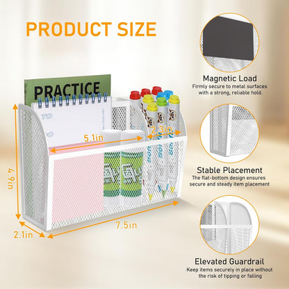 Magnetic Pencil Holder-Magnetic Basket for Fridge 3-Grid Mesh Magnetic Pen Holder for Refrigerator, Extra Strong Magnets Mesh Marker Holder Locker Accessories Organizer for Whiteboard
