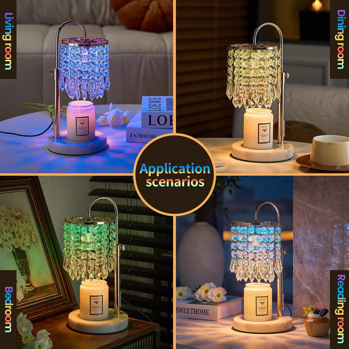 Candle Warmer Lamp with Timer Dimmer，2H/4H/8H Timer , Lamp Candle Warmer with Marble Base for Adjustable Height, Crystal Wax Melt Warmer for Jar Candles, House Warming Decor Gifts Mothers Day Gifts