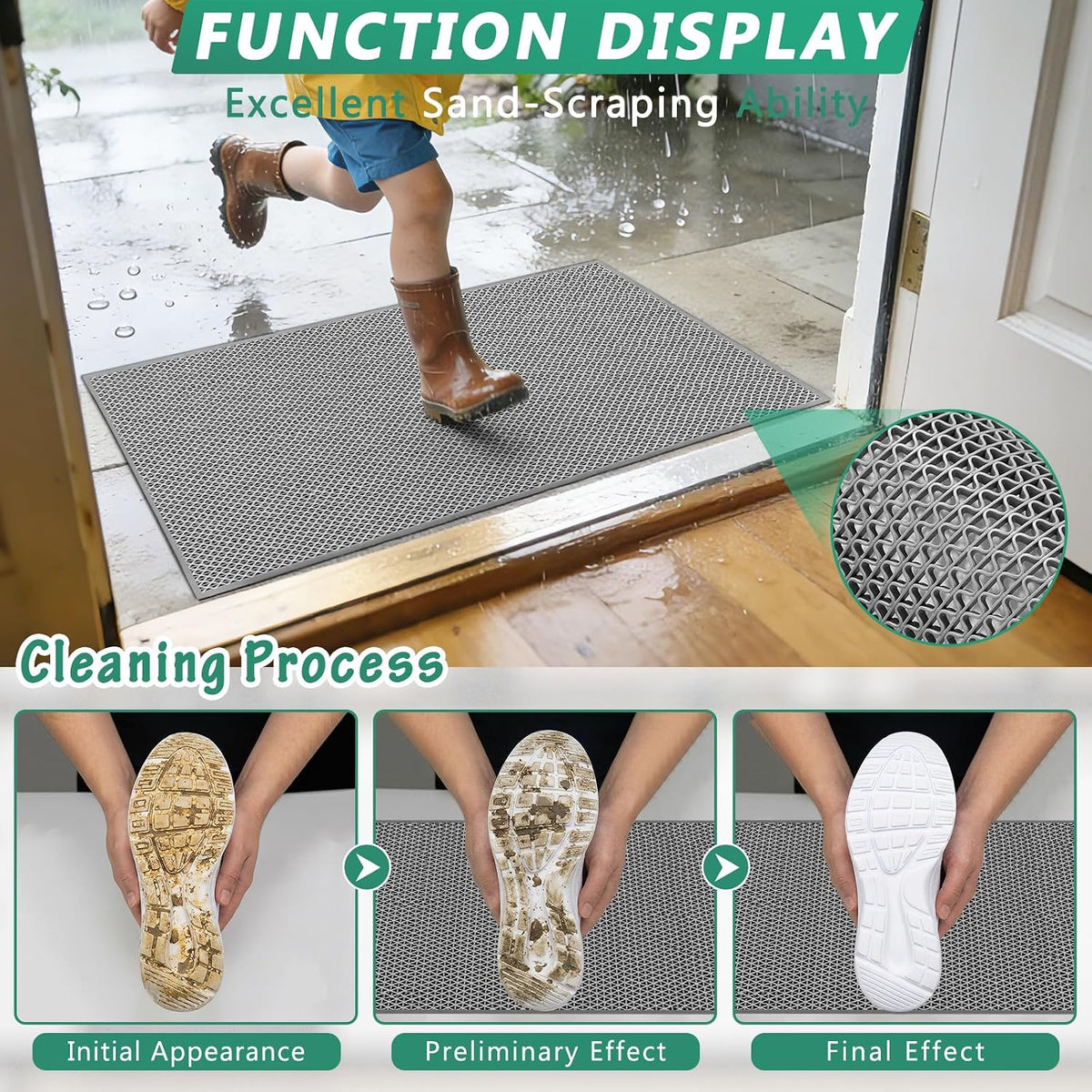 WochiTV Non Slip Drainage Mats PVC Pool Floor Mat 0.23'' Thick Outdoor Indoor Parking Space Mat for Bathroom Garage Basement Backyard Commercial Kitchen 3x16.6Ft