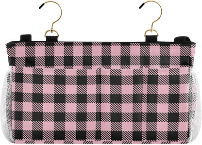 Black Bedside Caddy Storage Bag Bedside Organizer for Bed Rails College Dorm Room Organizer Caddy Hanging Shelf 6 Pockets with Hooks for Drinks Magazine Phone Holder