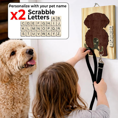 Dog Leash Holder Wall Mount, Pet Harness Hanger with Scrabble Letters, Dog Collar Organizer for Entryway, Memorial Cat Leash Holder for Wall, Pet Loss Gifts, Keepsake, Home Decor PF212-NAT