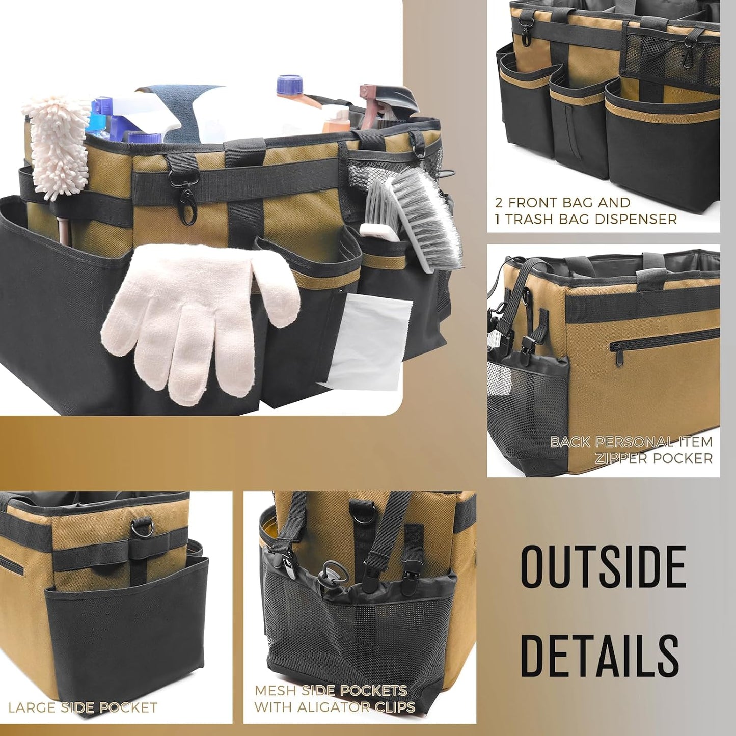 SCAVATA Wearable Cleaning Caddy, Cleaning Caddy Supplies Organizer with Handle & Shoulder Straps for Housekeepers, Under Sink & Car Cleaning Tool Organizers Bag with 4 Foldable Divider (NavyBlue)