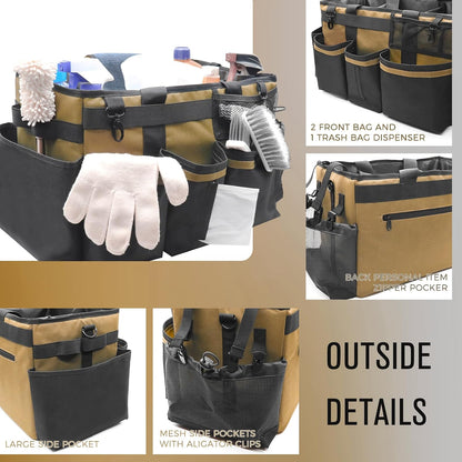 SCAVATA Wearable Cleaning Caddy, Cleaning Caddy Supplies Organizer with Handle & Shoulder Straps for Housekeepers, Under Sink & Car Cleaning Tool Organizers Bag with 4 Foldable Divider (NavyBlue)