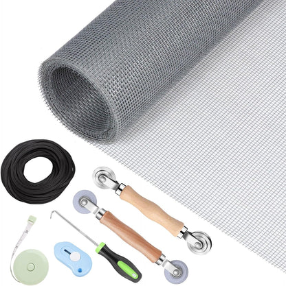 Windows Screen and Screen Door Repair Kit, 48"x118" Charcoal Fiberglass Mesh with Rolling Tool/Hook/Ruler/Cutter/Spline - Window Screen & Sliding Screen Door Replacement for Windows, TOOLTRIZ