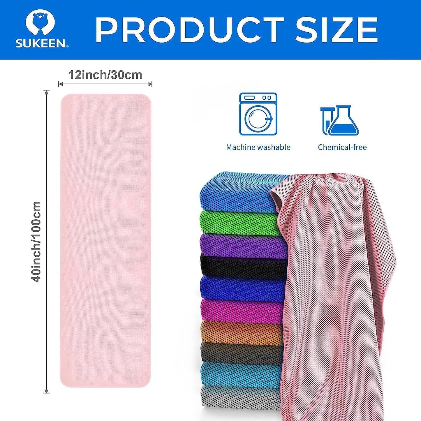 Sukeen Cooling Towels 6 Pack (40"x12"), Cooling Neck Wraps, Ice Towels, Microfiber Breathable Cooling Towel for Hot Weather, Sweat Towel for Gym, Sport, Running, Golf, Workout, Camping, Fitness