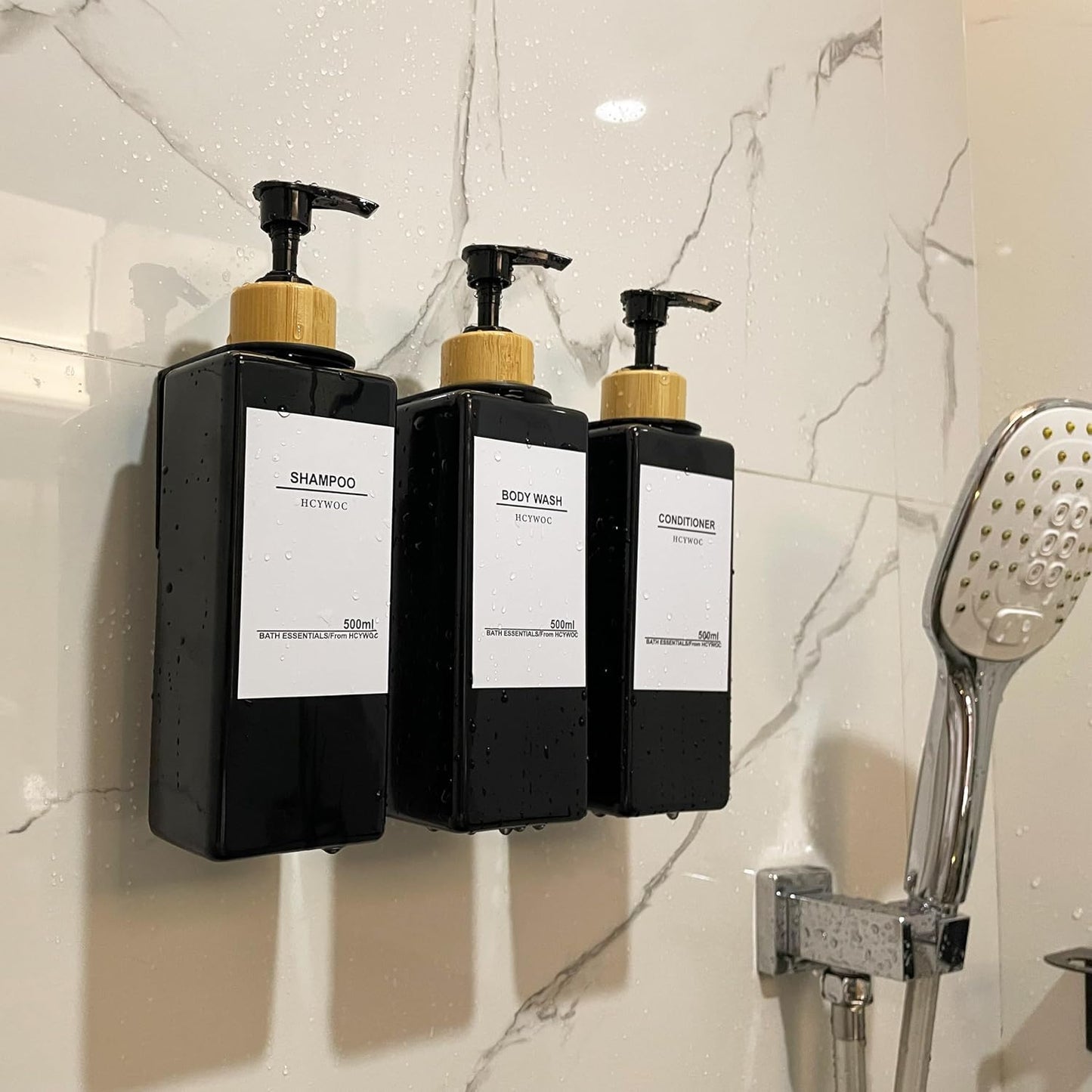 Shampoo Dispenser for Shower Wall, Shampoo and Conditioner Dispenser with 16 Waterproof Labels, No Drill Shower Soap Dispenser Bathroom, Shower Soap Dispenser Wall Mounted 3 Chamber, 17oz,Black | Shampoo Dispenser for Shower Wall, Shower Soap Dispenser