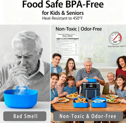 Silicone Air Fryer Liners for Ninja - Reusable DZ201 8QT Dual Basket - Rectangular 2-Pack Vacuum-Packed Easy-Clean Dishwasher-Safe Food-Safe for Home Chefs - Housewarming Gifts