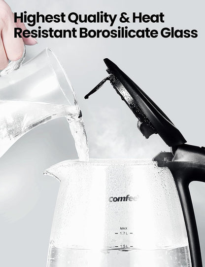 COMFEE' 1.7L Glass Temperature-Control Electric Kettle with 6 Preset Modes