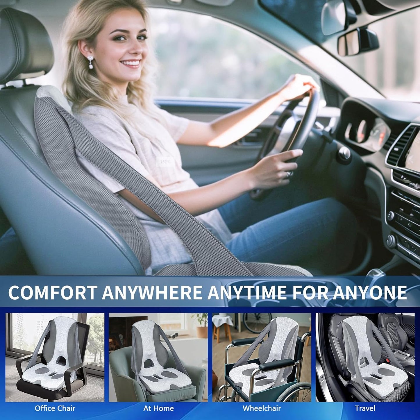 Lumbar Support Pillow for Office Chair, Back Support for Chair, Recliner, Gaming Chair, Ergonomic Memory Foam Car Seat Cushion for Back Tailbone Sciatica Pain Relief Wheelchair Travel