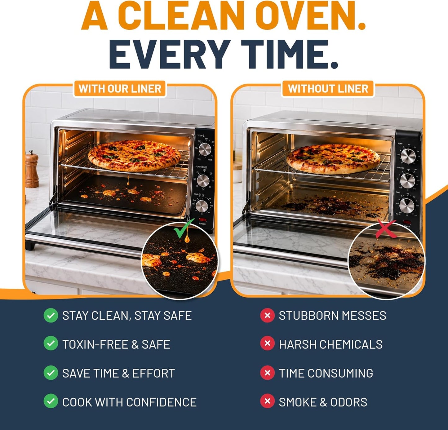 Toaster Oven Liners for Bottom of Oven (4 Pack) Reusable Non-Stick Heat Resistant Toaster Liners, Compatible with Breville, Cuisinart, Black & Decker, Dash, and More - Air Fryer Liners 12"x12" (Black)