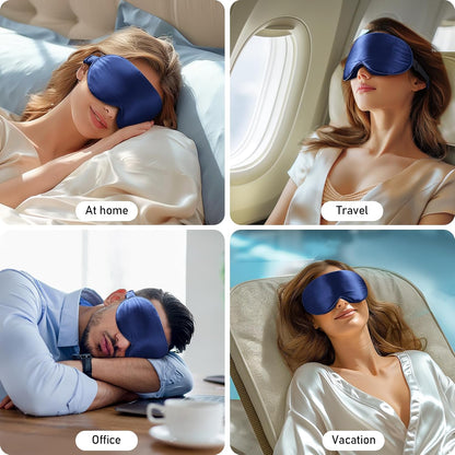 LitBear 100% 22 Momme Mulberry Silk Sleep Mask - 3D Contoured Eye Mask for Men & Women, Soft Breathable Sleeping Mask with Adjustable Strap, Perfect Blocks Light for Sleeping (Black)