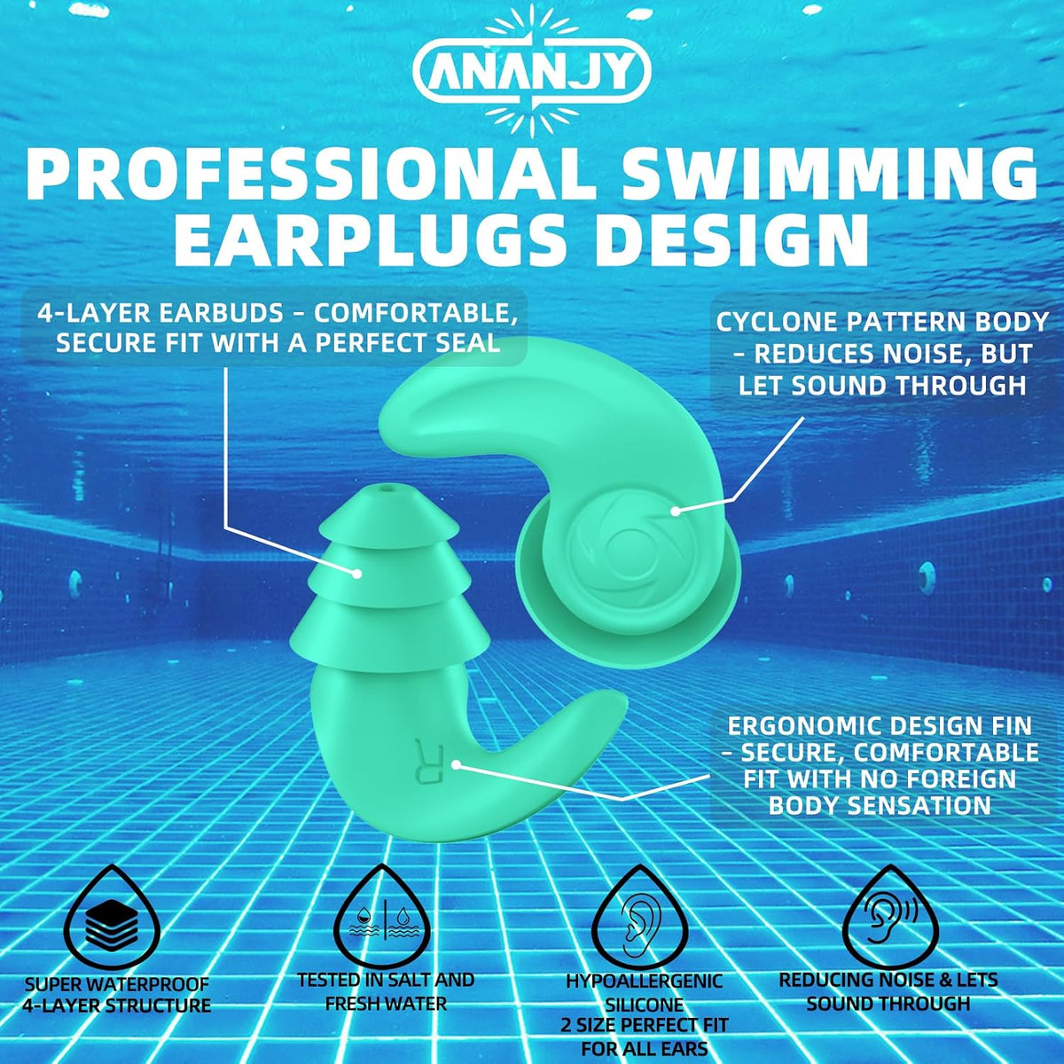 Waterproof Swimming Ear Plugs for Adults Kids, 3 Pairs Soft Silicone