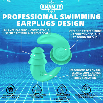 Waterproof Swimming Ear Plugs for Adults Kids, 3 Pairs Soft Silicone