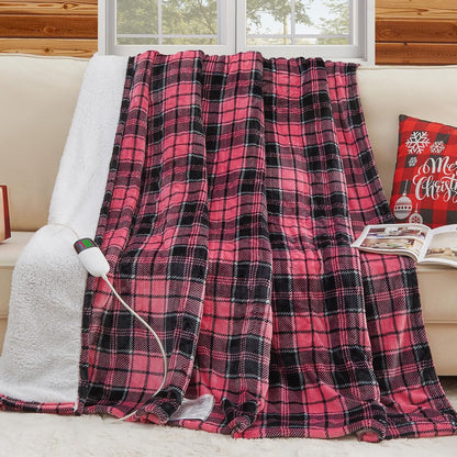 Heated Blanket Electric Throw 50X60 Heating Blanket with 10 Heating Levels 8 Hours Auto Off, Blue Plaid Sherpa Blankets Winter Warmer, Home Decor for Couch Bed Office,Gifts for Mom, Women,Washable