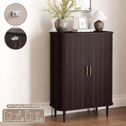 DHH Shoe Storage Cabinet with Sliding Door, 6-Tier Shoe Cabinet with Adjustable Shelves, Modern Freestanding Shoe Storage Organizer for Entryway, Hallway, Living Room (Walnut, 47 ")