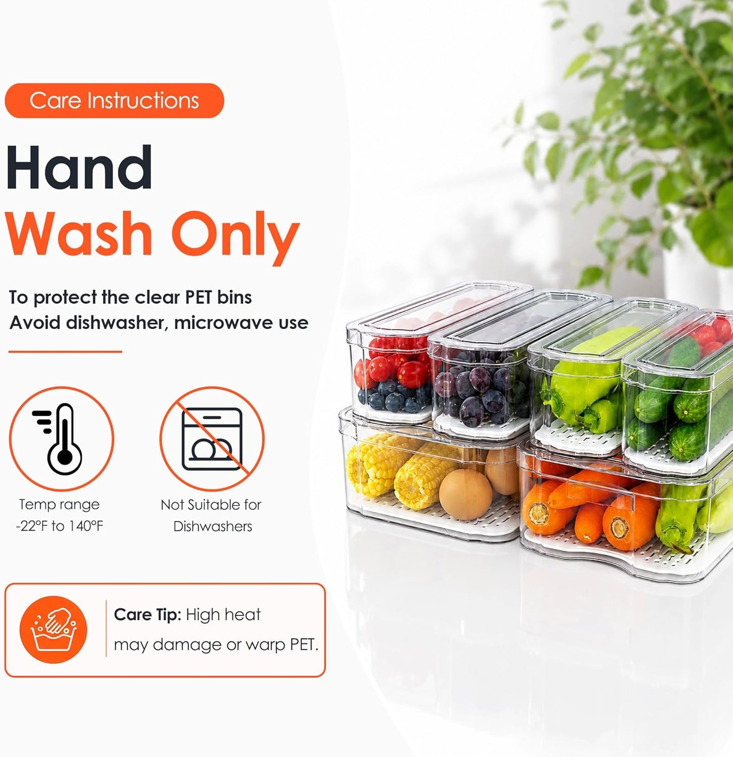 SMRCAD 6 Pack Clear Fridge Organizer Bins with Drain Trays - Stackable | BPA-Free PET, 6 Pack: 6 lidded Bins (Not drawer), Helps Keep Produce Fresh, 14L Capacity, Hand Wash Only