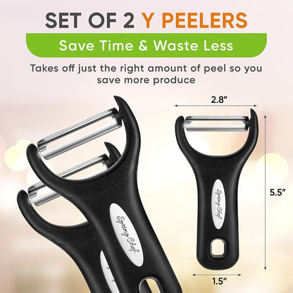 Spring Chef 3pcs Vegetable Peelers for Kitchen, Swivel, Y & Julienne Peeler | Premium Stainless Steel Potato Peelers with Soft Grip Handles, Ultra Sharp Blades for Fruits, Veggies, Apples, Carrots