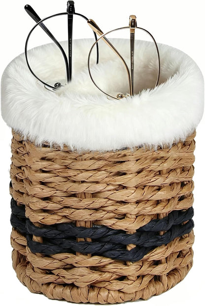 Paper Rope Plush Lined Eyelasses Holder Stand for Nightstand Desk