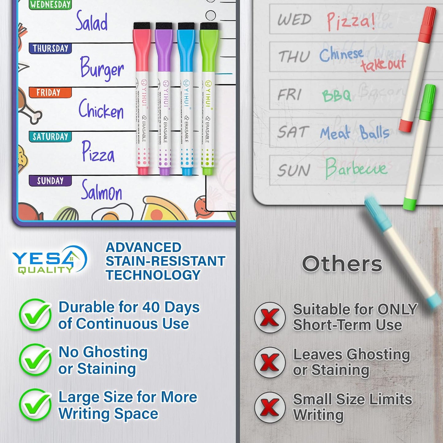Magnetic Dry Erase Menu Board for Fridge (16x12) - Weekly Meal Planner Blackboard w/ 4 Magnetic Chalk Markers & Wiping Cloth - Chalkboard Organizer for Dinner Menus & Grocery Lists by Yes4Quality