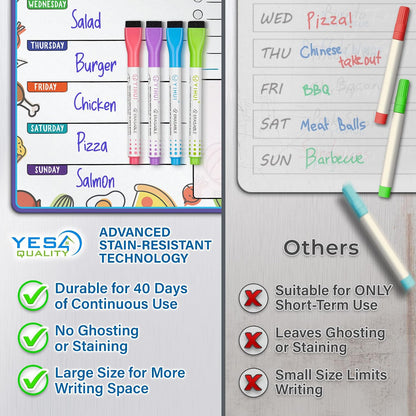 Magnetic Dry Erase Menu Board for Fridge (16x12) - Weekly Meal Planner Blackboard w/ 4 Magnetic Chalk Markers & Wiping Cloth - Chalkboard Organizer for Dinner Menus & Grocery Lists by Yes4Quality