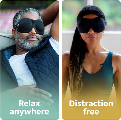 Nidra Contoured Sleep Mask for Side Sleepers – Zero Pressure Fit, Light Blocking Eye Shade for Sleeping & Travel – Black, Standard Size