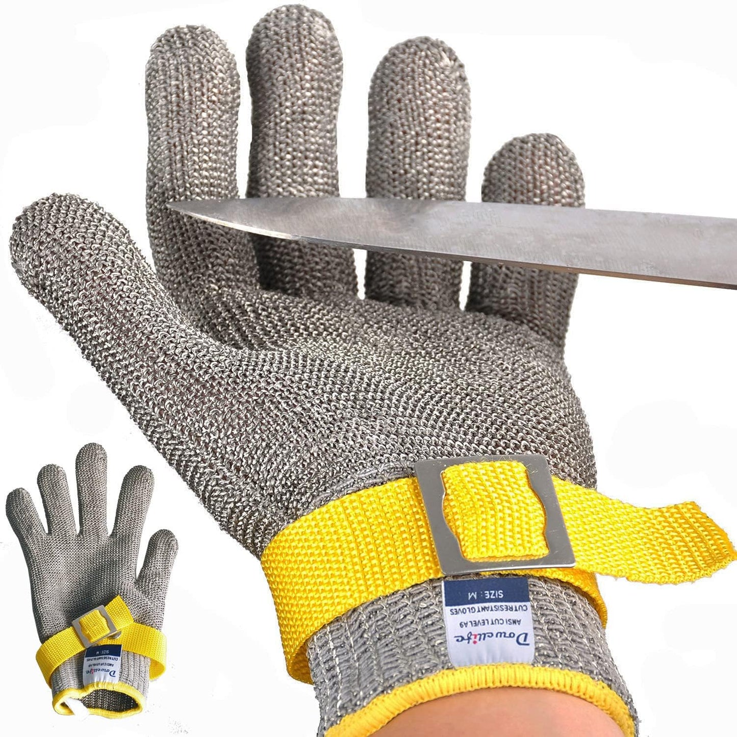 Dowellife ANSI A9 Cut Resistant Glove Food Grade, Stainless Steel Mesh Metal Knife Cutting Glove for Butcher Oyster Shucking Kitchen Mandoline Chef Slicing Fish Fillet (Medium)