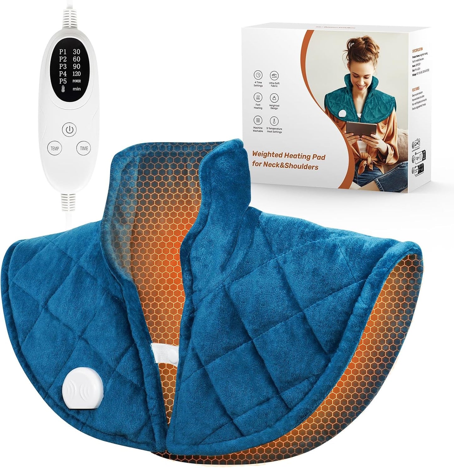 Weighted Heating Pad for Neck and Shoulders and Back, 2.5lb Neck Heating Pad for Back Pain Relief, Shoulder Heating Pad with 5 Heat Settings, 4 Timer Settings, Valentine's Day Gifts for Women Men