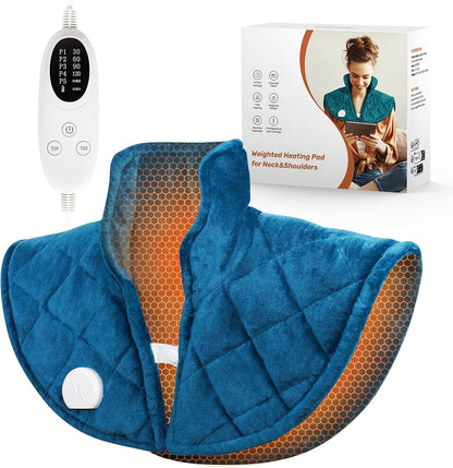 Weighted Heating Pad for Neck and Shoulders and Back, 2.5lb Neck Heating Pad for Back Pain Relief, Shoulder Heating Pad with 5 Heat Settings, 4 Timer Settings, Valentine's Day Gifts for Women Men