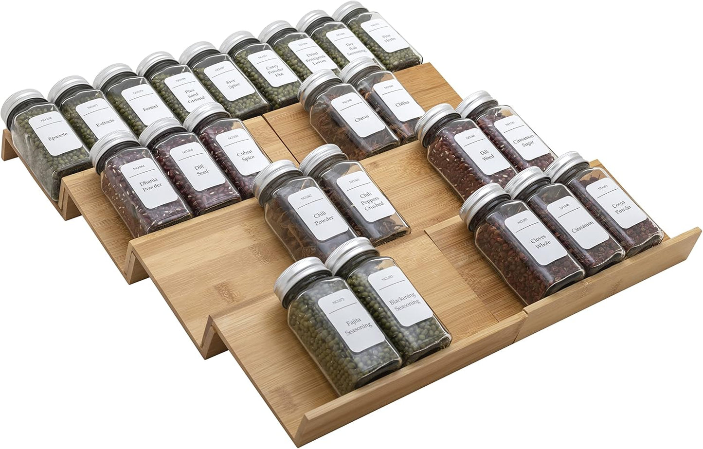 Bamboo Spice Rack Drawer Organizer - 8 Pieces Set- 7" Wide Per Piece - Combine Pieces Into 14" Wide Rack (7" or 14")