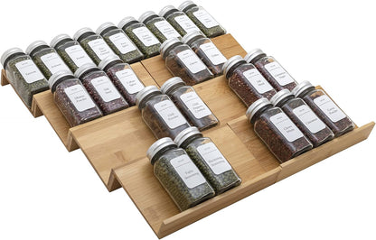 Bamboo Spice Rack Drawer Organizer - 8 Pieces Set- 7" Wide Per Piece - Combine Pieces Into 14" Wide Rack (7" or 14")