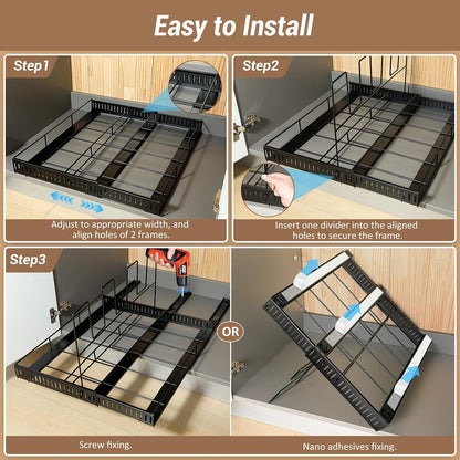 Housolution Pull Out Baking Tray and Cookie Sheet Cutting Board Organizer | 13"-22" Expandable, 21.5" Deep, 8 Adjustable Dividers, Sliding Rail Design, Sturdy Metal Structure, Adhesive/Screw Fixing