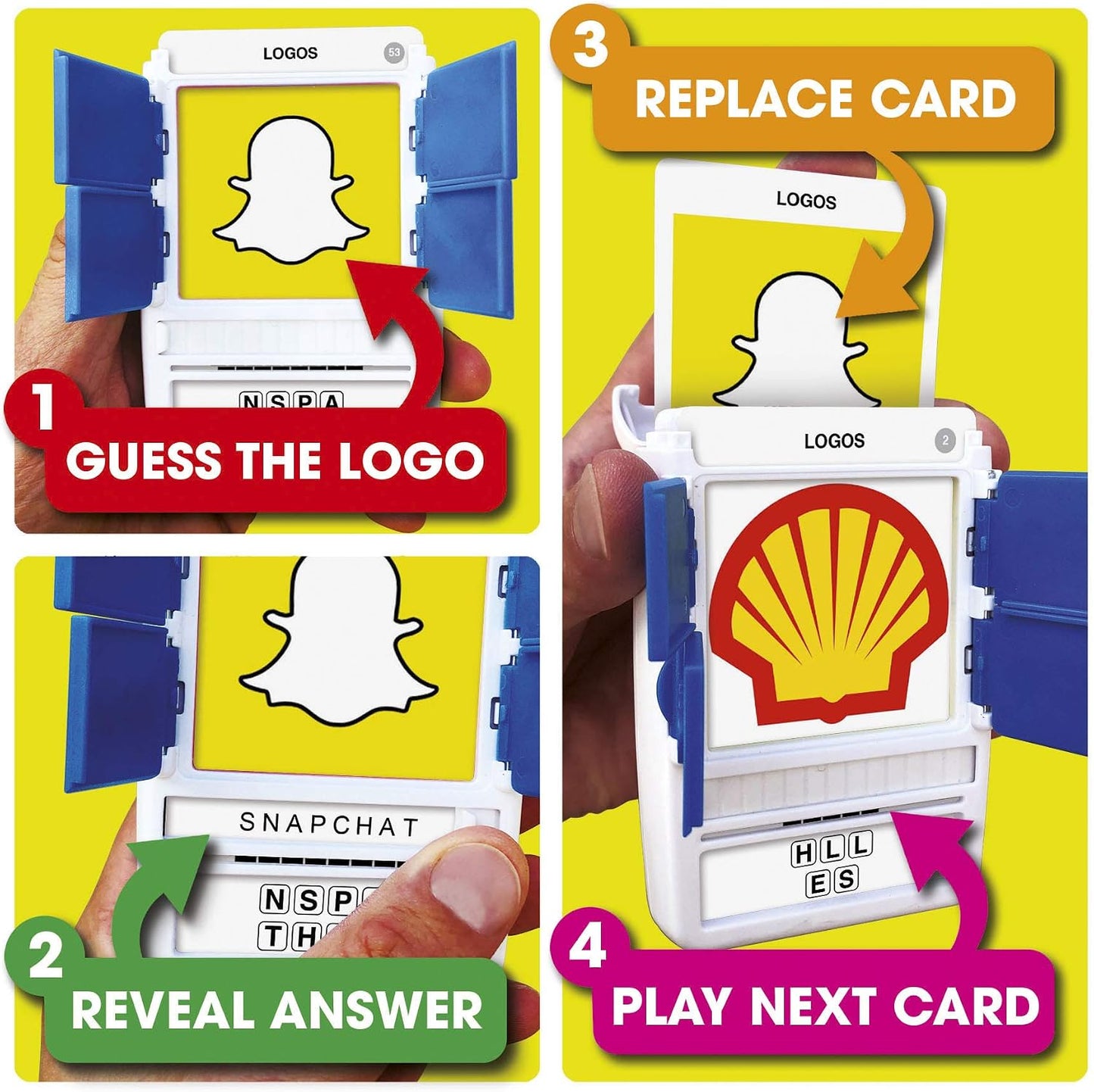 Logos Travel Game - Guess 100 Logos | Flash Cards with Slide Reveal Case | Card Game, Gift, Stocking Stuffer | Hours of Fun for Kids and Adults | Ages 6+