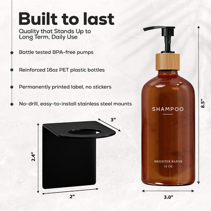 White Shampoo and Conditioner Dispenser Set Wall Mounted by Brighter Barns - Shower Dispenser 3 Chamber No Drill - Refillable Shampoo and Conditioner Bottles for Shower Wall in Airbnb, Hotel (White)