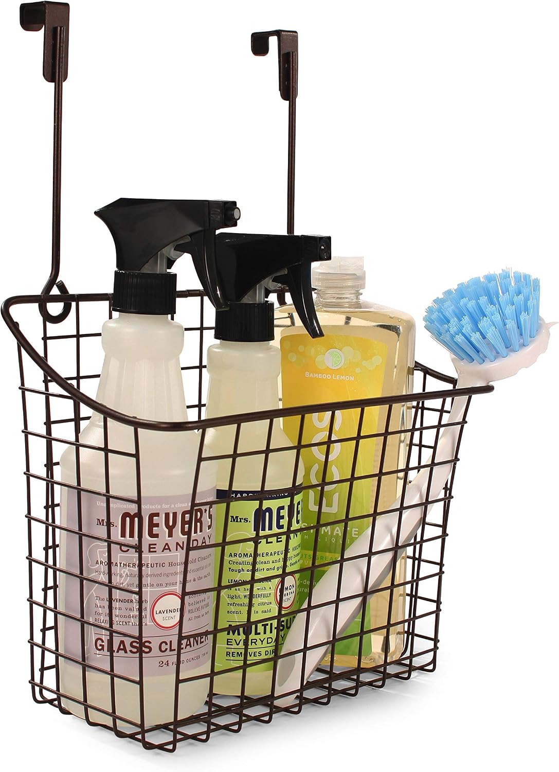 Spectrum Hanging Baskets for Organizing (Large, Satin Nickel) - Grid Over the Cabinet Wire Basket for Kitchen or Bathroom - Door Hanging Storage Organizer for Cleaning Supplies, Washcloths, & Towels